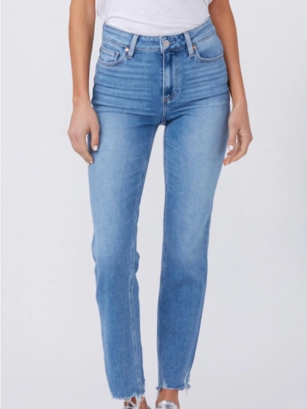 PAIGE Mid-Rise Straight Leg Jeans in Medium Blue Wash